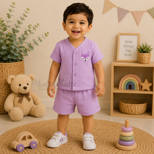 Crinkled Muslin Co-ord Set - Purple