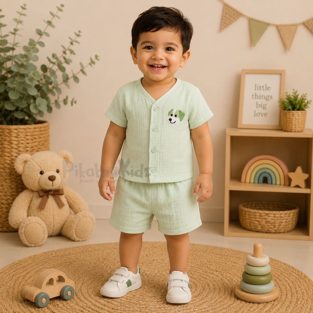 Crinkled Muslin Co-ord Set - Pastel green