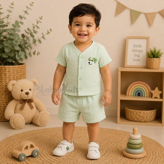 Crinkled Muslin Co-ord Set - Pastel green