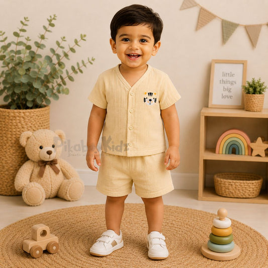 Crinkled Muslin Co-ord Set - Pastel Yellow
