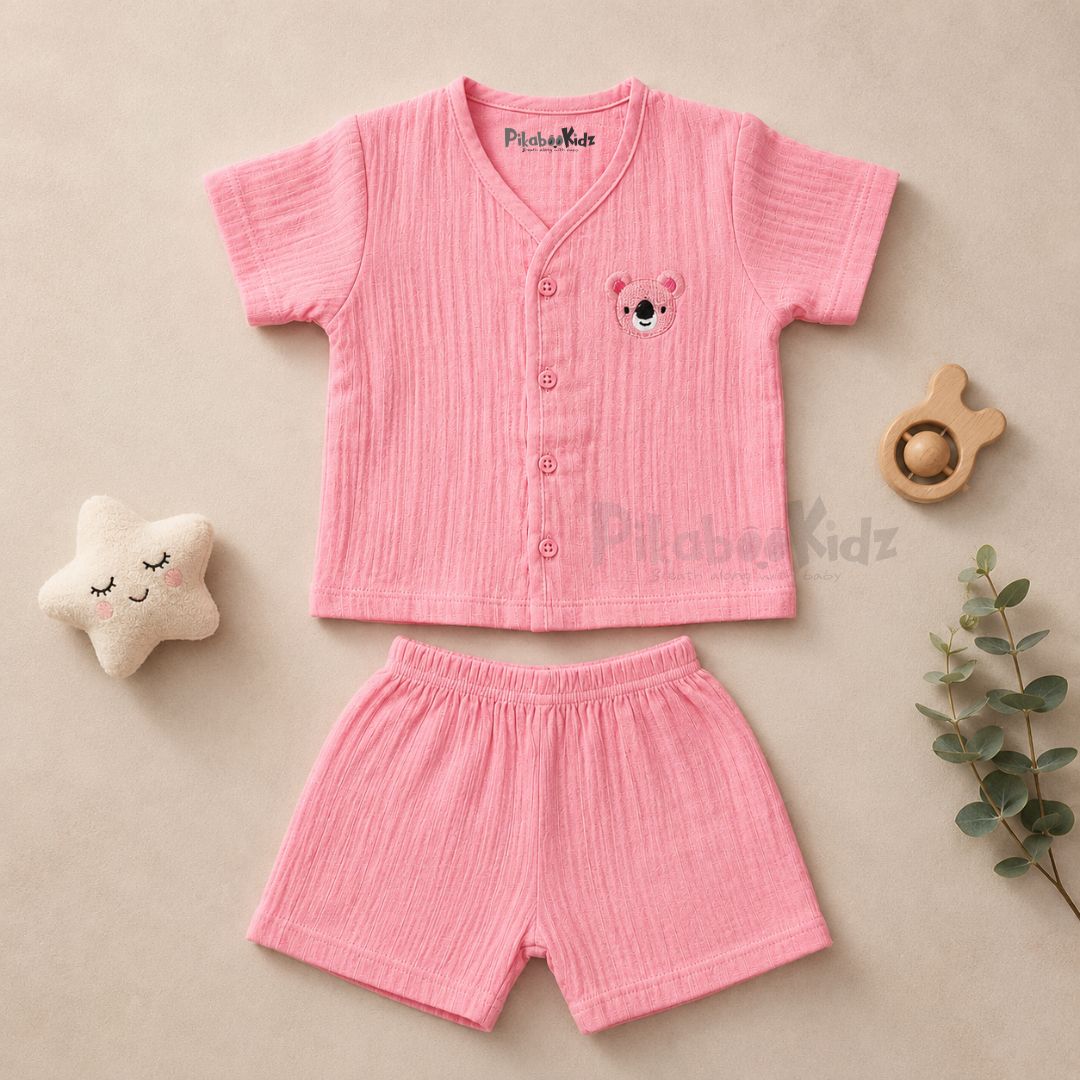 Crinkled Muslin Co-ord Set - Pink