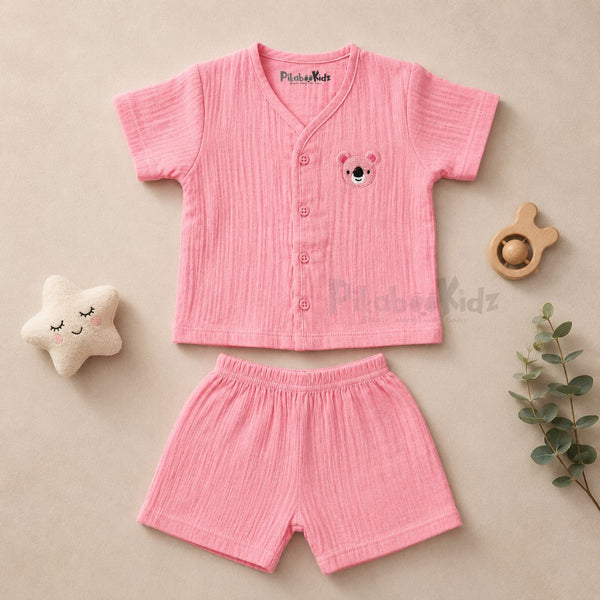 Crinkled Muslin Co-ord Set - Pink