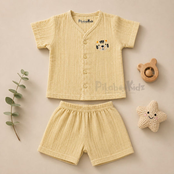 Crinkled Muslin Co-ord Set - Pastel Yellow