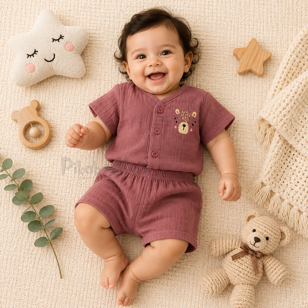 Crinkled Muslin Co-ord Set - Blush