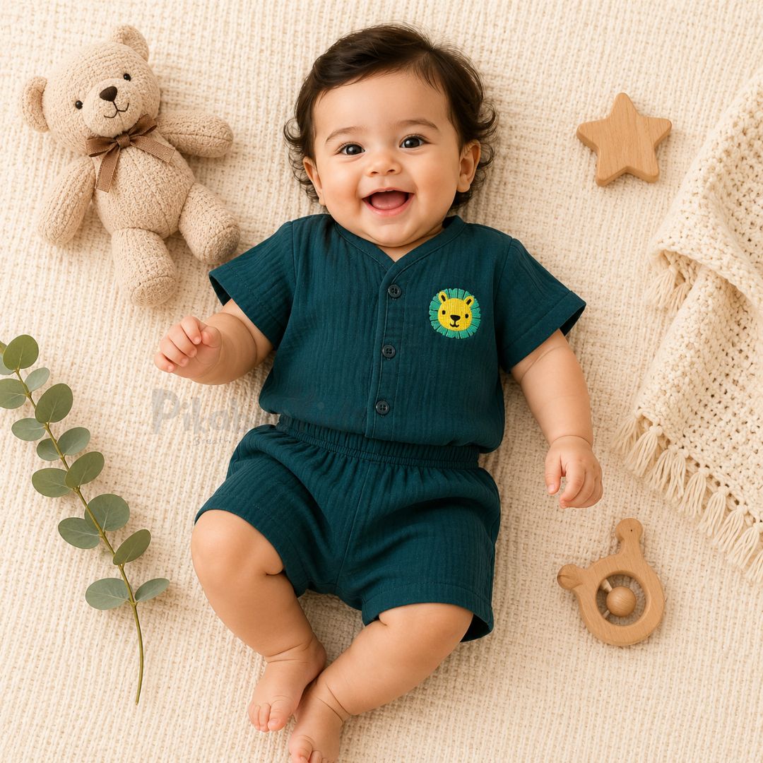 Crinkled Muslin Co-ord Set - Teal Green