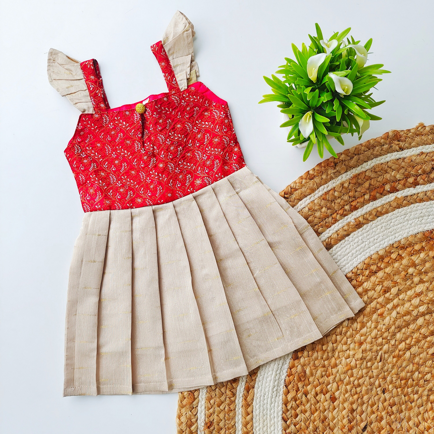 Ethnic frock - Red and Beige