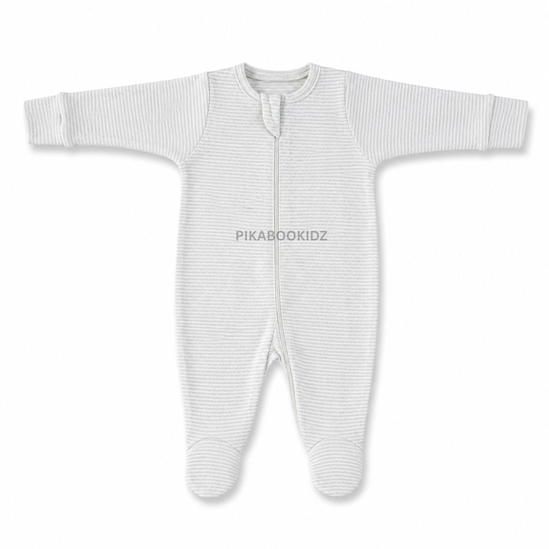 Footed Rompers 0-3M - Grey Stripes