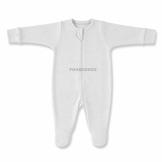 Footed Rompers 0-3M - Grey Stripes