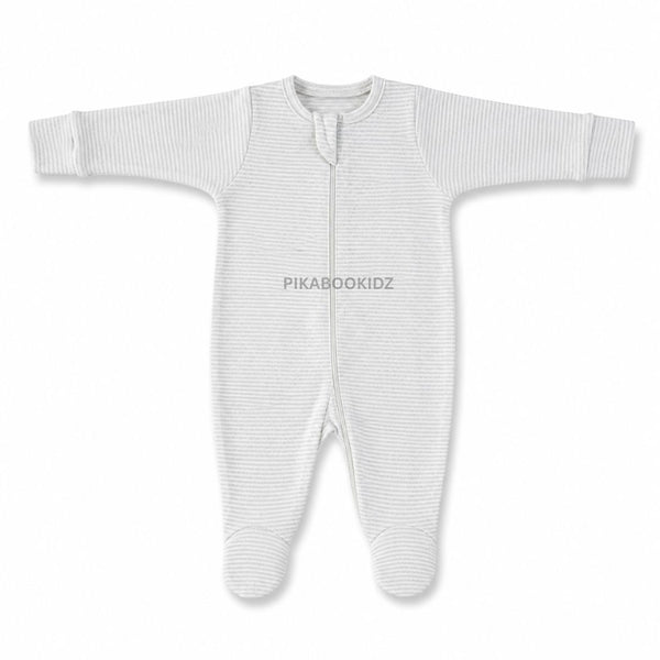 Footed Rompers 0-3M - Grey Stripes