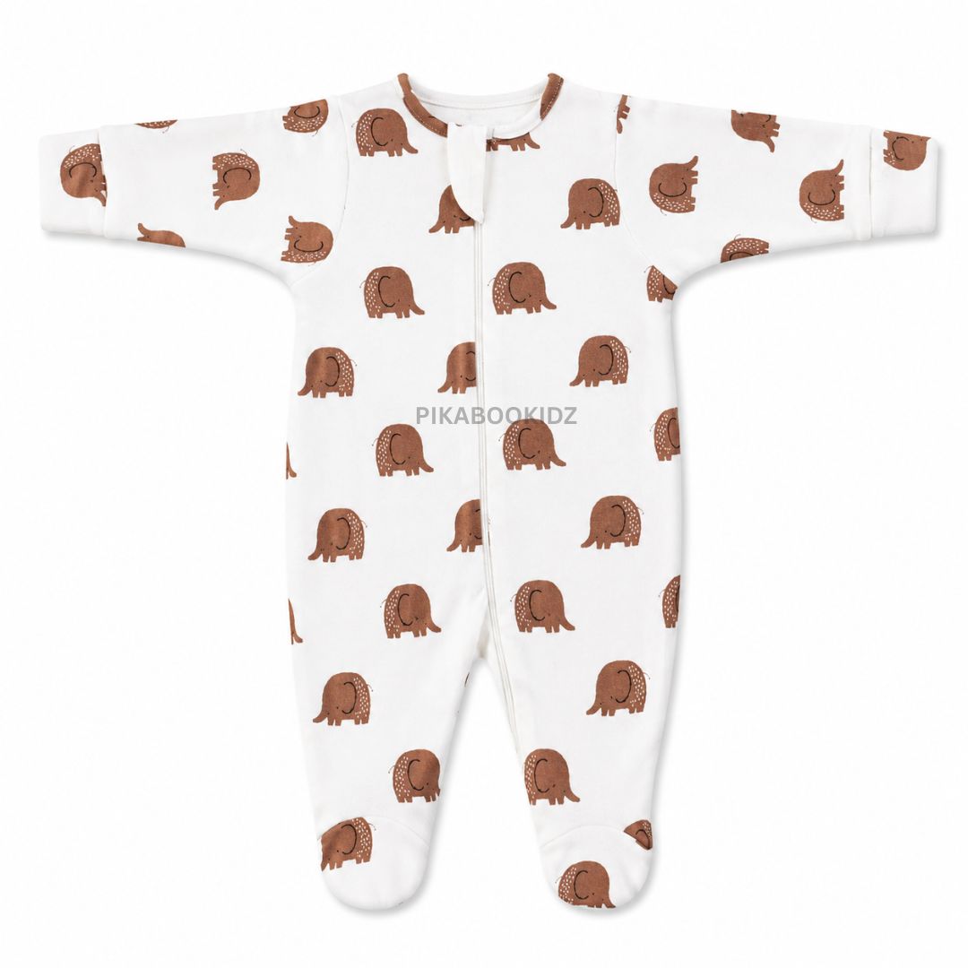 Footed Rompers 0-3M - Elephant