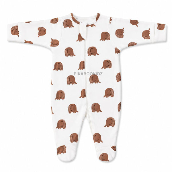 Footed Rompers 0-3M - Elephant