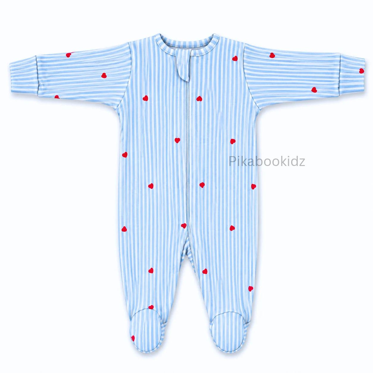Footed Rompers 0-3M - Blue hearts