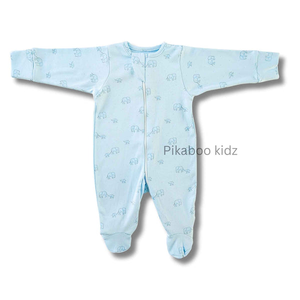 Footed Rompers 0-3M - Blue elephants