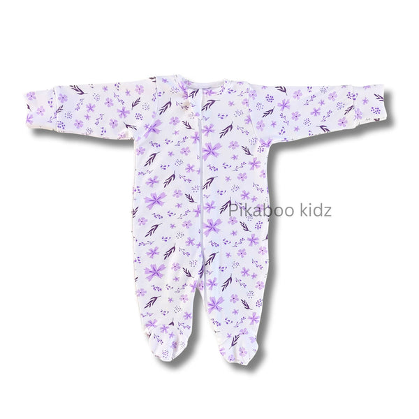 Footed Rompers 0-3M - Purple flowers