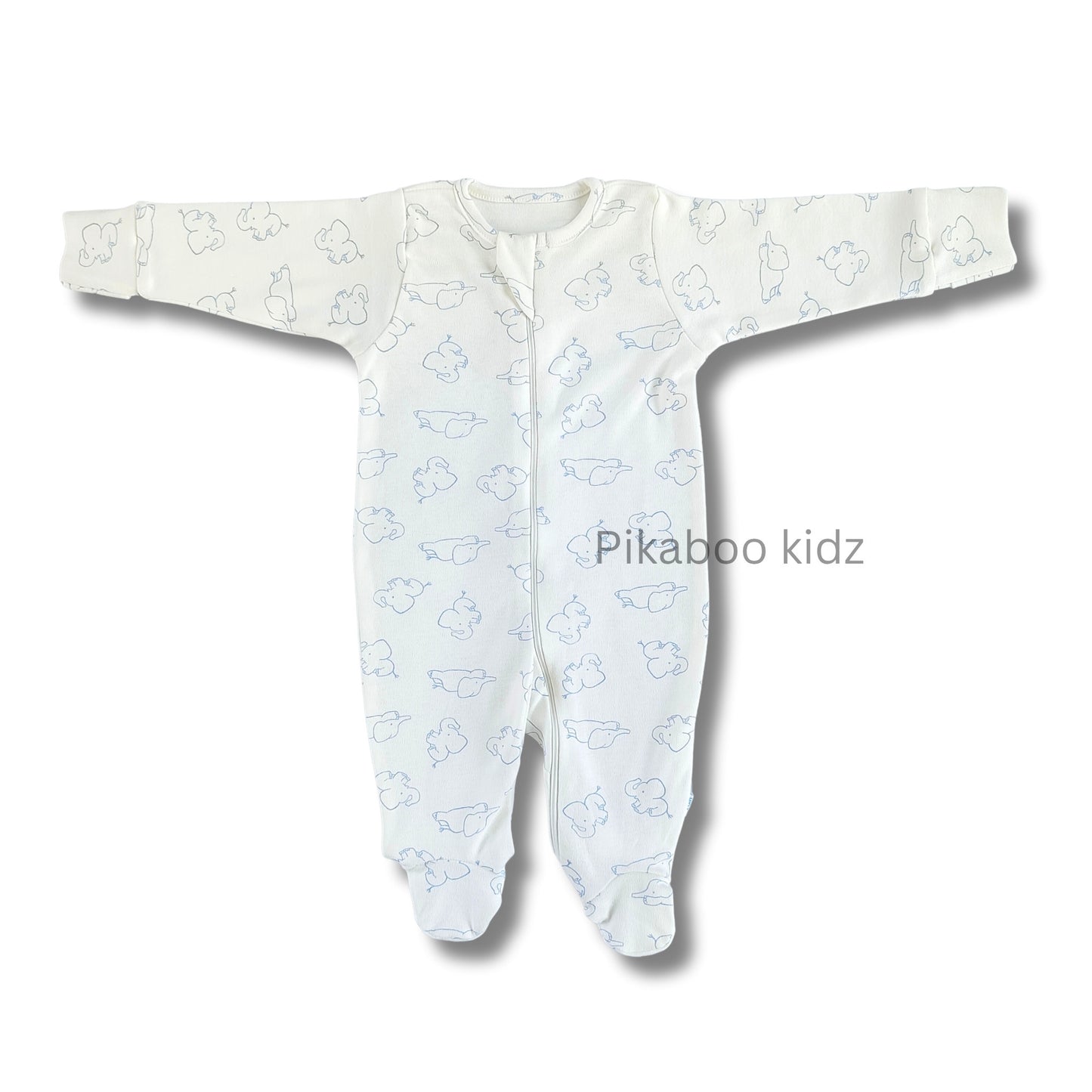 Footed Rompers 0-3M - Elephants