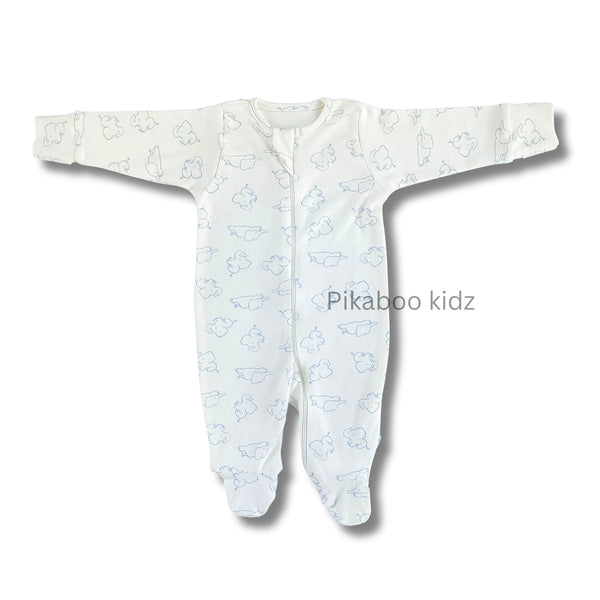 Footed Rompers 0-3M - Elephants