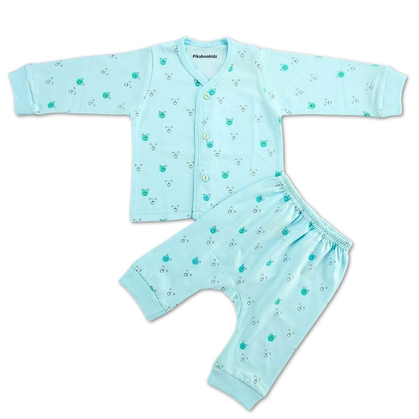 Full Sleeve Top with diaper pant Night Suit 0-3M - Aqua blue