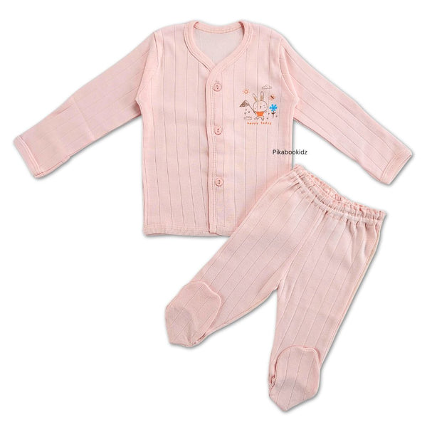 Full Sleeve Top with footed pant Night Suit 0-3M - Peach