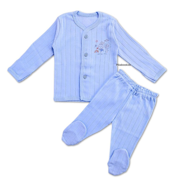Full Sleeve Top with footed pant Night Suit 0-3M - Blue