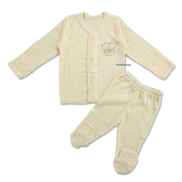 Full Sleeve Top with footed pant Night Suit 0-3M - Yellow