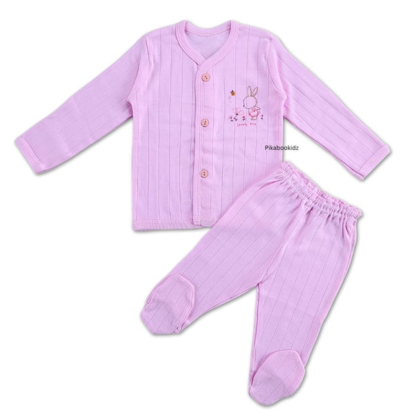 Full Sleeve Top with footed pant Night Suit 0-3M - Pink