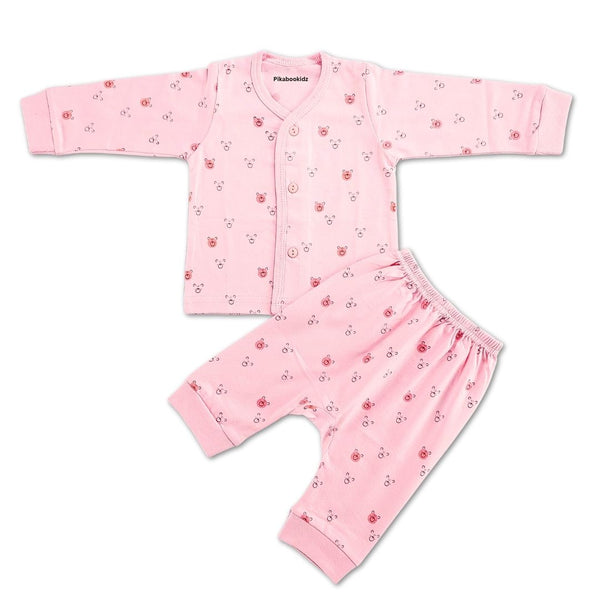 Full Sleeve Top with diaper pant Night Suit 0-3M - Pink