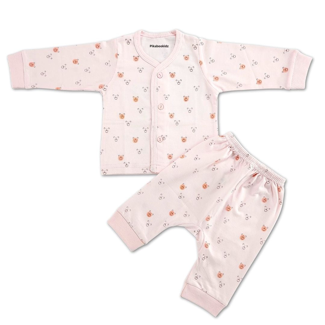 Full Sleeve Top with diaper pant Night Suit 0-3M - Pastel