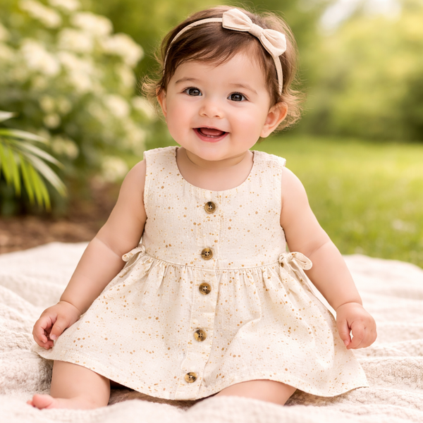 Muslin Button Frock with back tie - Dots