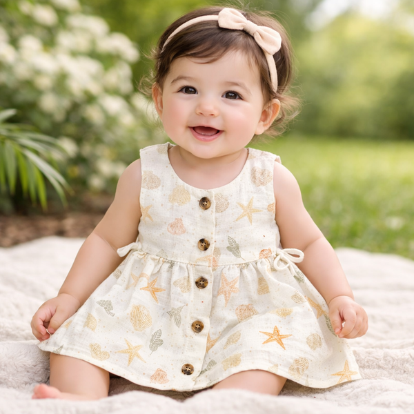 Muslin Button Frock with back tie - Aquarium