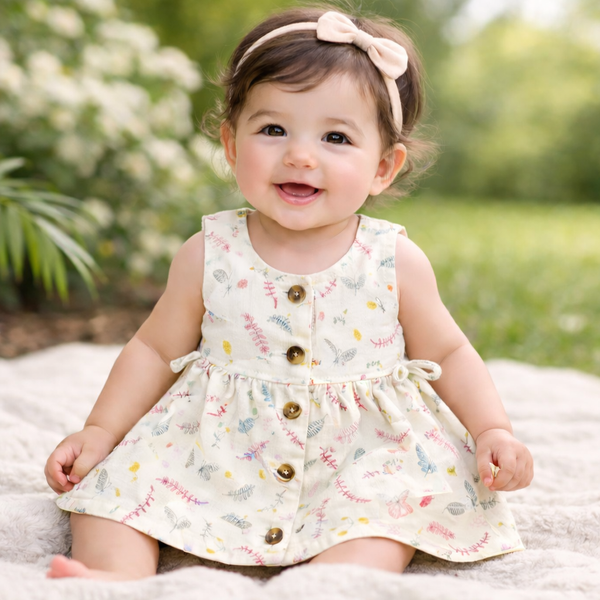 Muslin Button Frock with back tie - Florals