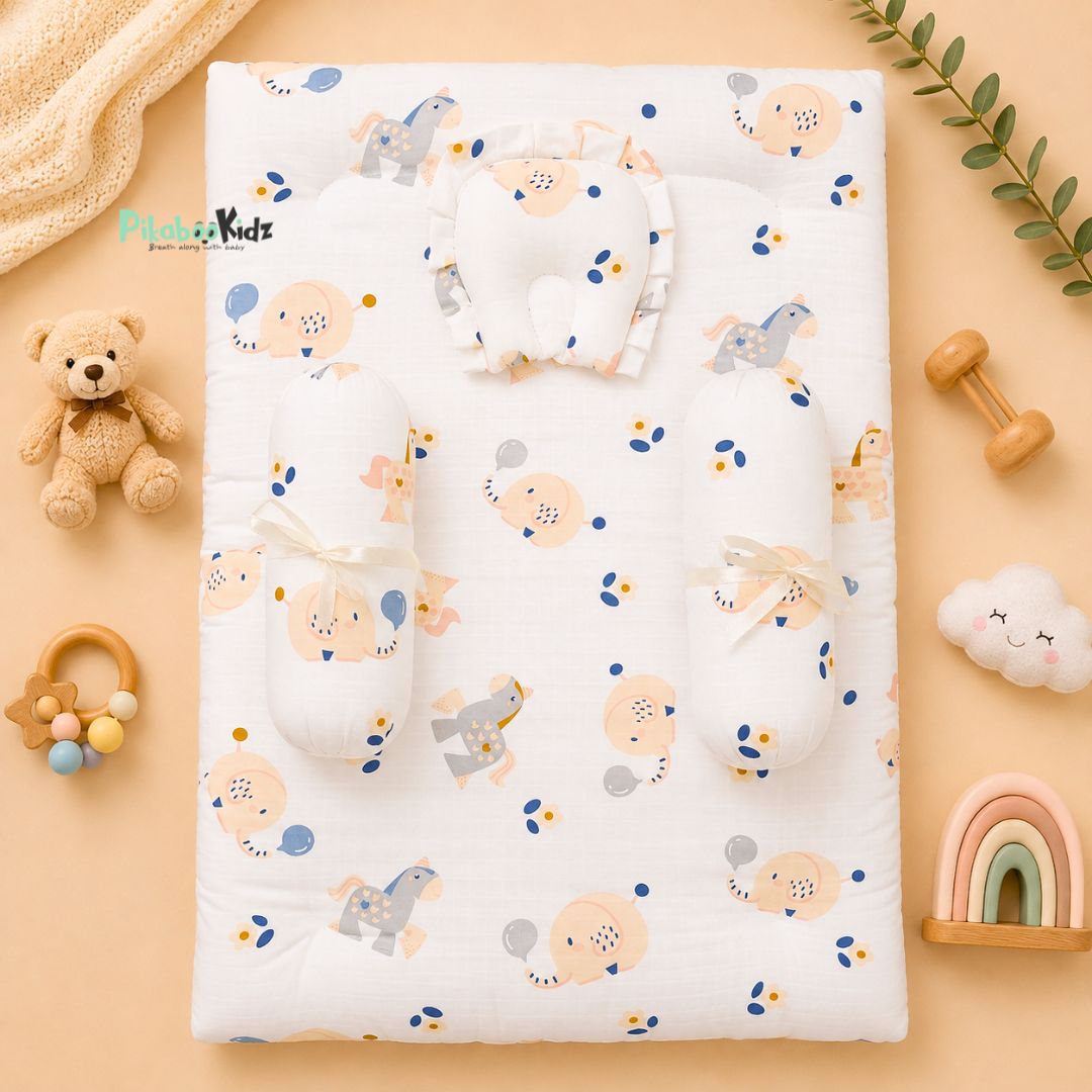 Muslin bed with Bolsters and pillow
