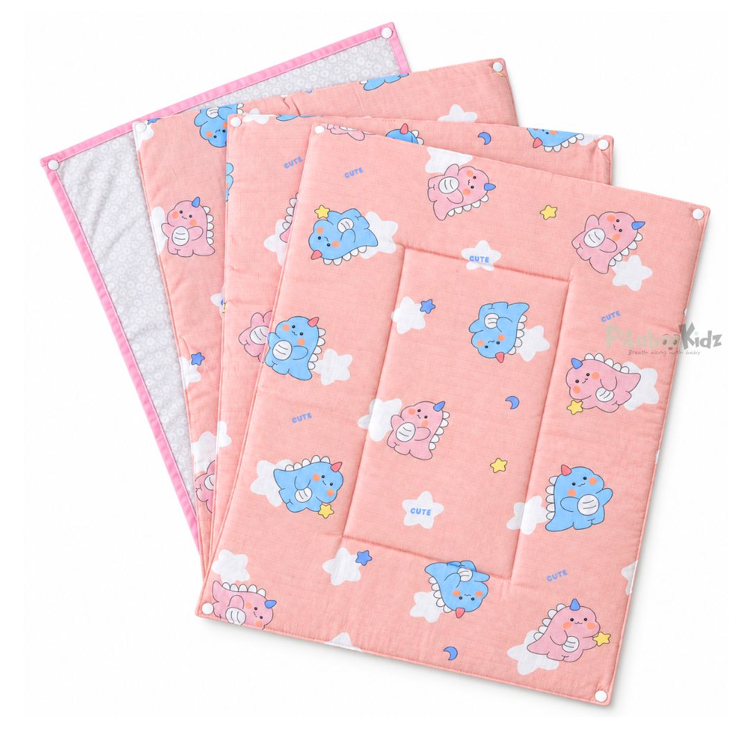 3 in 1 Reusable Muslin Diaper Mat - Peach Dino