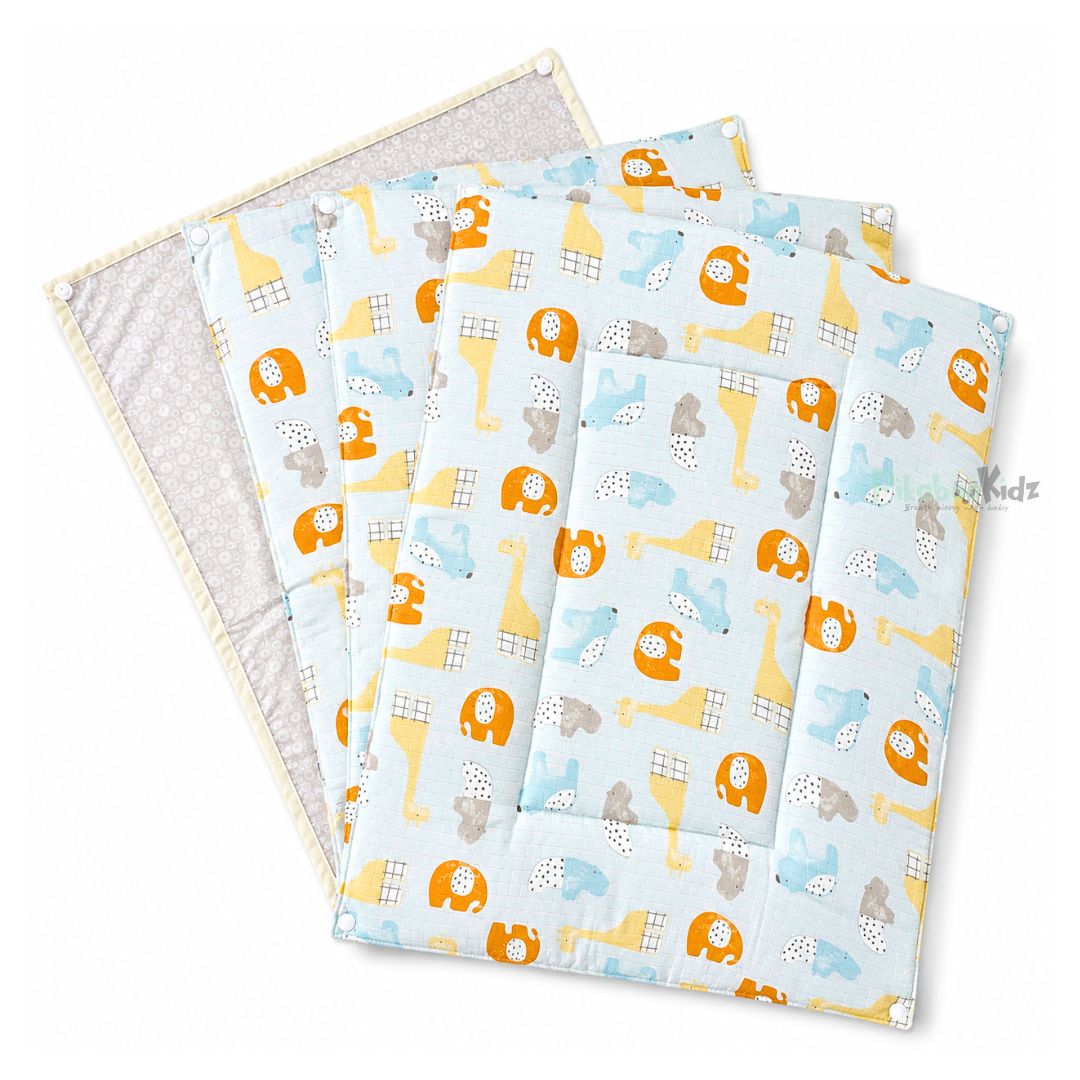 3 in 1 Reusable Muslin Diaper Mat - Beige Animals