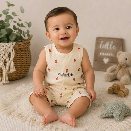 Muslin Jabla & Shorts Set - Beige