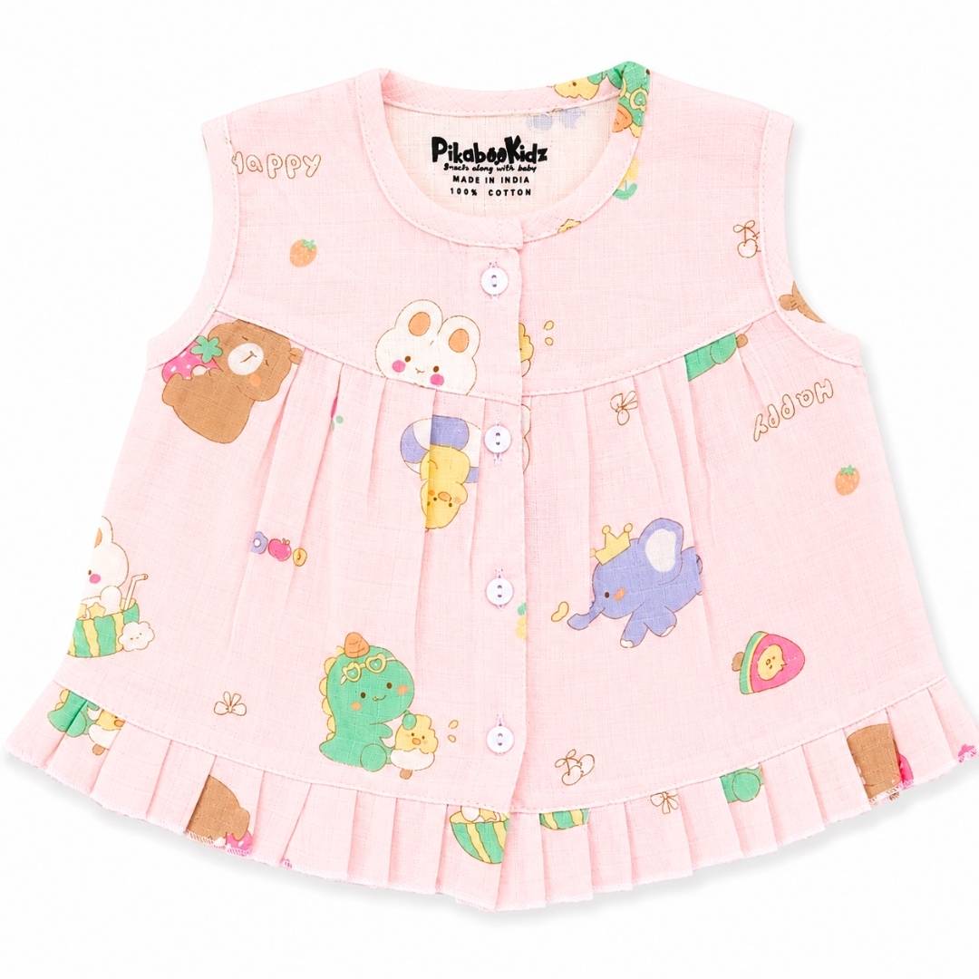 Muslin Button frock 0-6M - Jungle friends