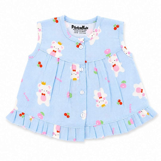 Muslin Button frock 0-6M - Lucky blue