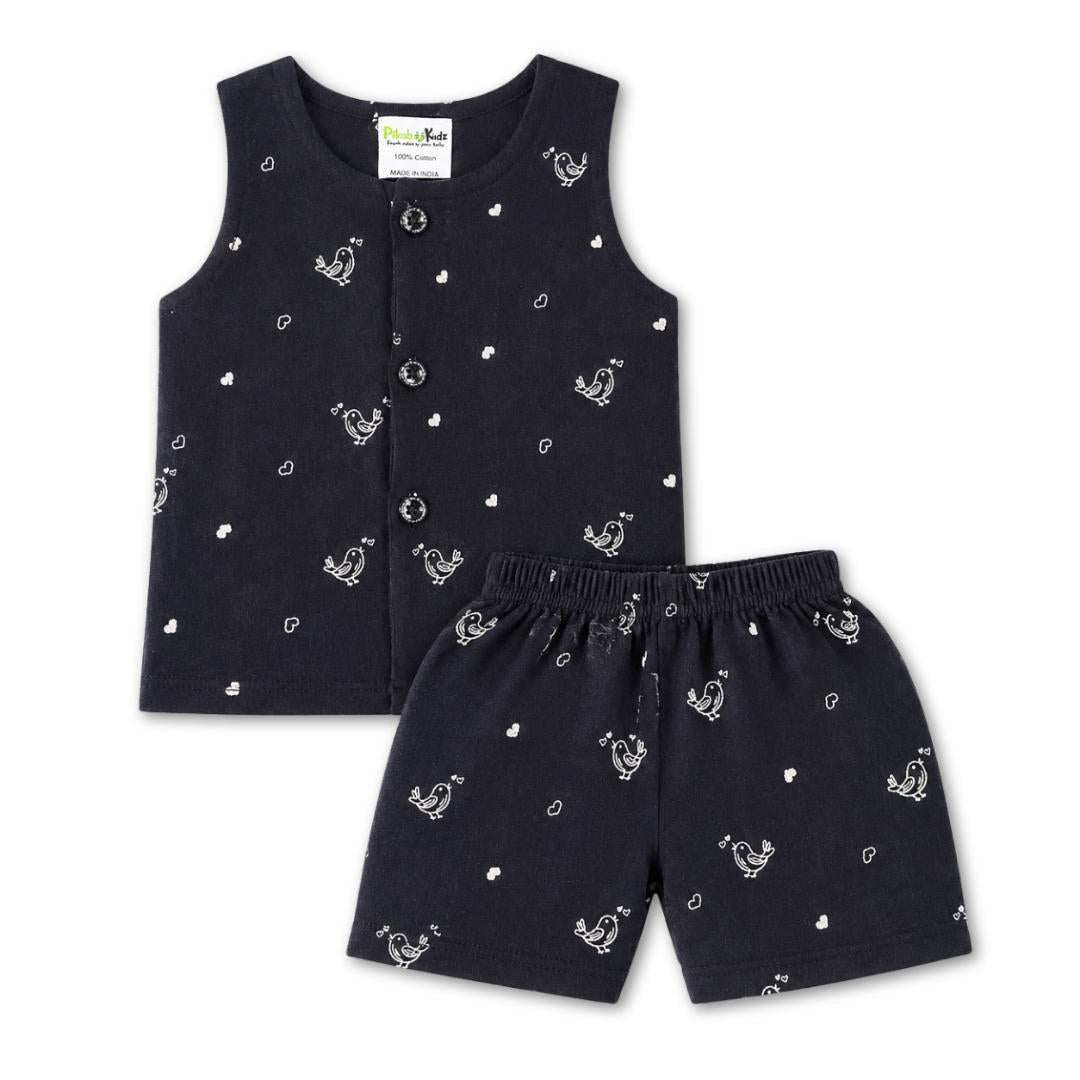 Muslin Vest & Shorts Set - Black hearts