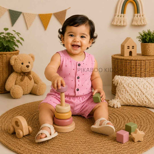 Muslin Vest & Shorts Set -Pink Heart