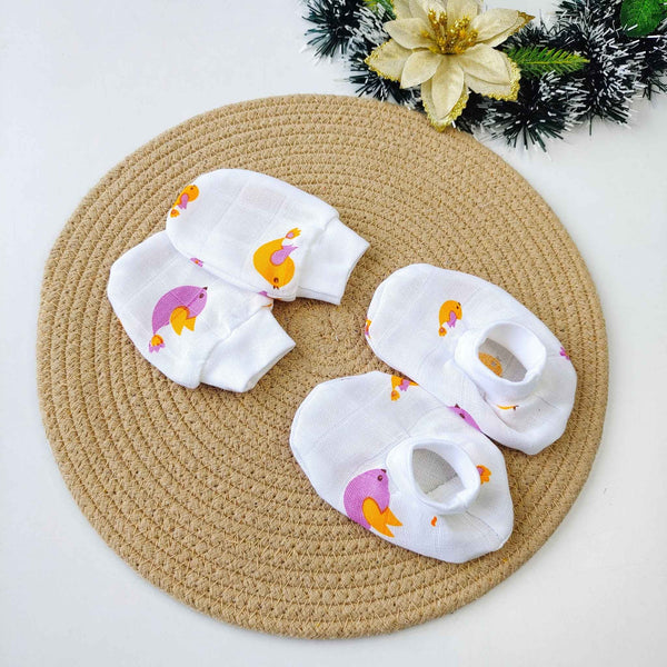 Muslin Mittens Booties Set – Birds