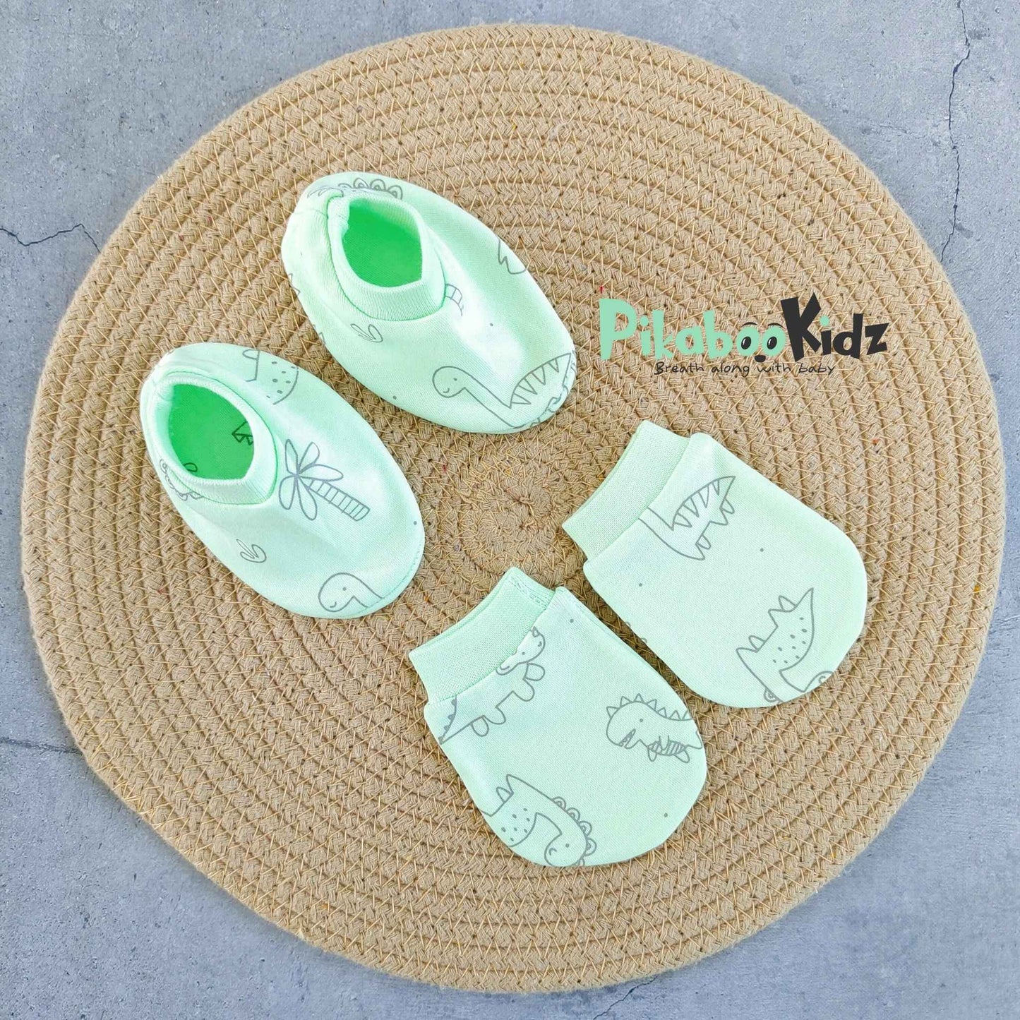 Mittens Booties Set – Green Dino