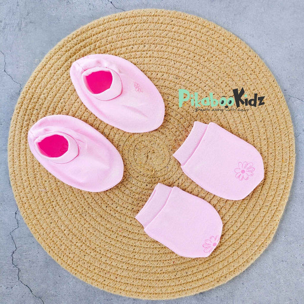 Mittens Booties Set – Pink Flowers