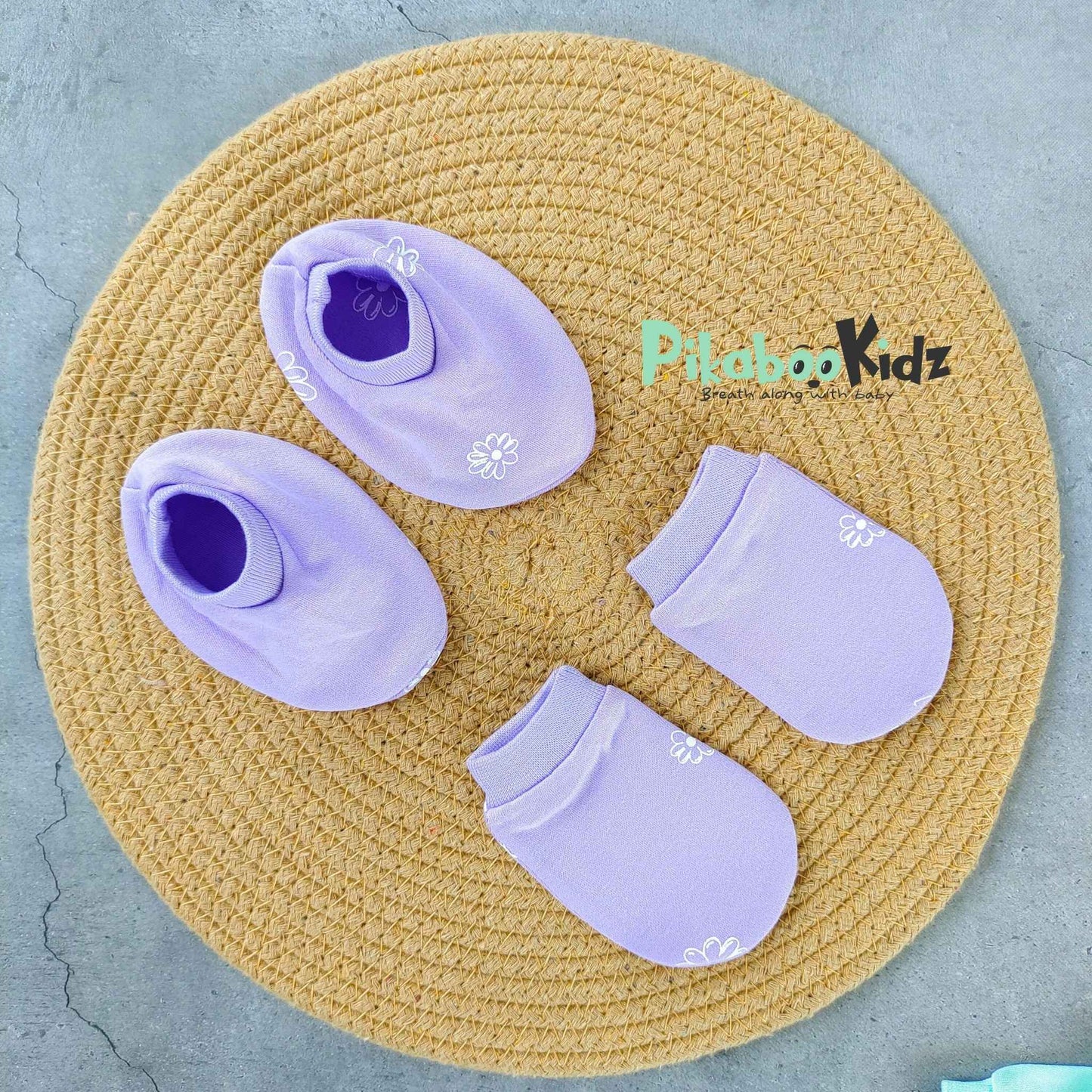 Mittens Booties Set – Purple Flowers