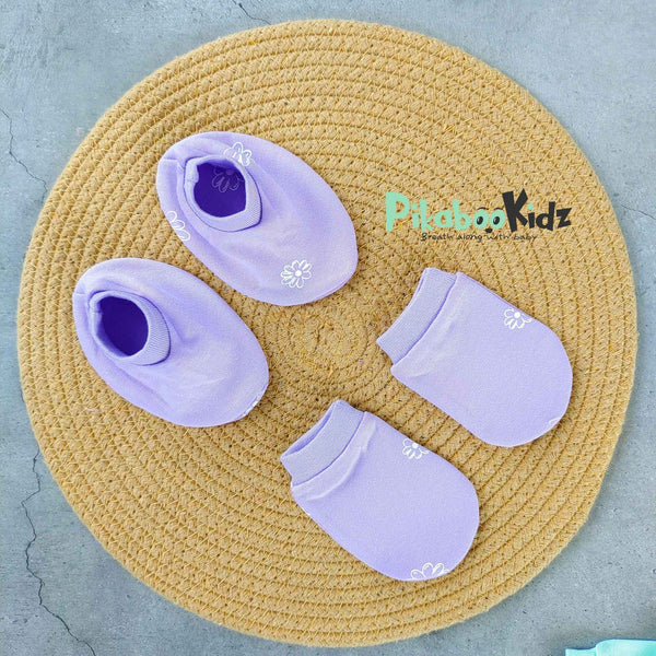 Mittens Booties Set – Purple Flowers