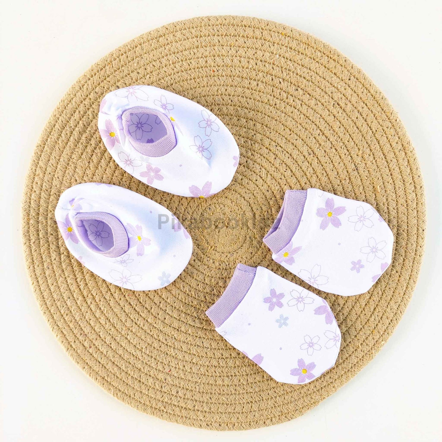 Mittens Booties Set – Purple flowers