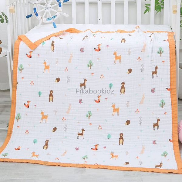 Muslin 6 layer Receiving Blanket - Deer - alt view