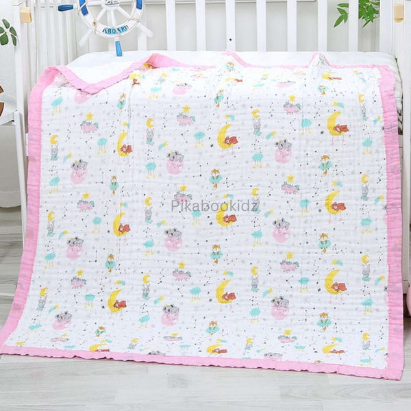 Muslin 6 layer Receiving Blanket - Teddy in Moon - alt view