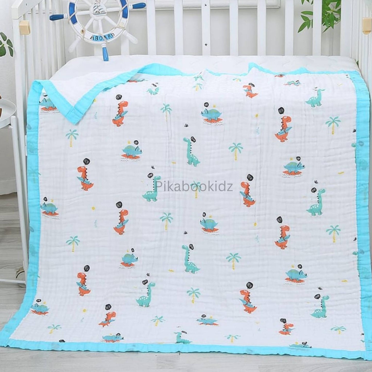 Muslin 6 layer Receiving Blanket - Dino