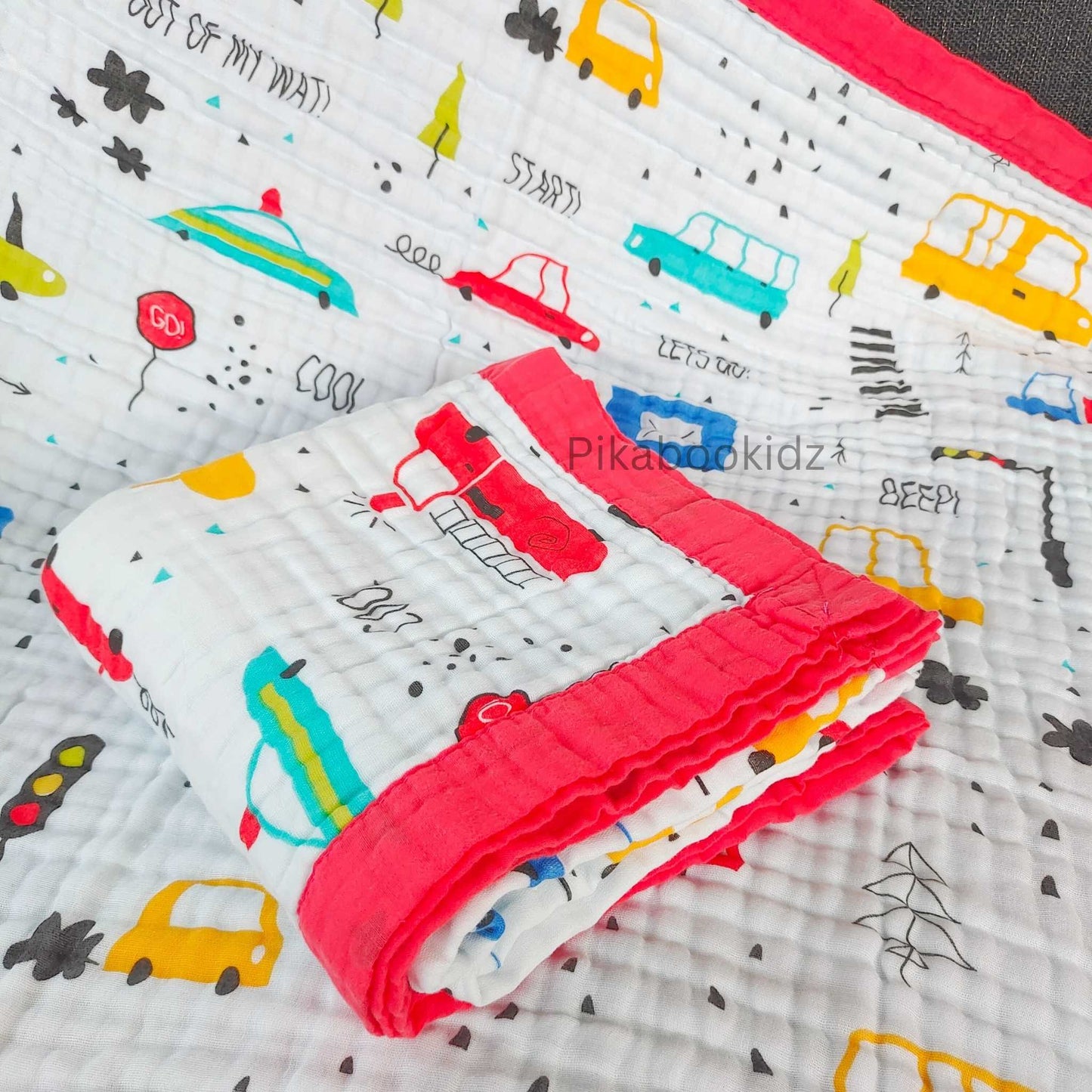 Muslin 6 layer Receiving Blanket Colors - Cool Vehicles