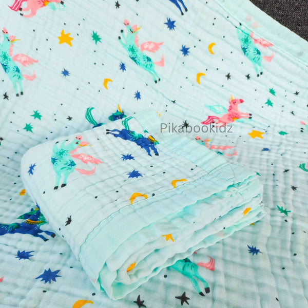 Muslin 6 layer Receiving Blanket Colors - Unicorn