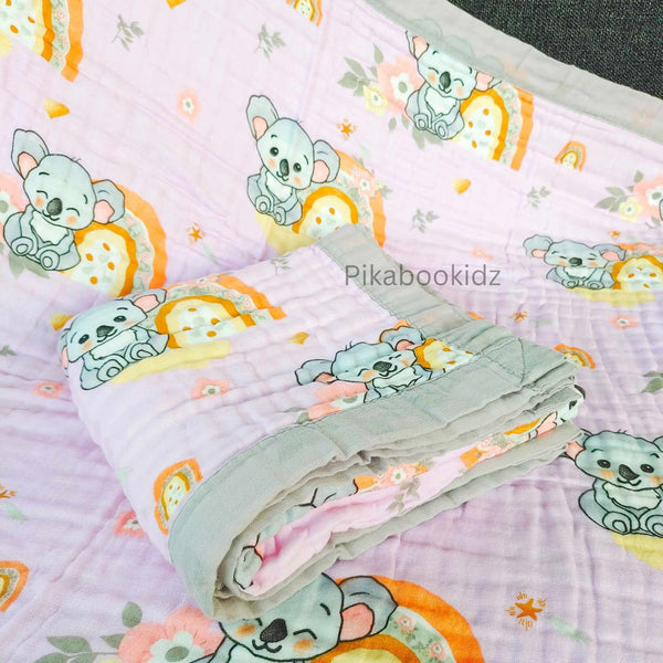 Muslin 6 layer Receiving Blanket Colors - Purple Koala